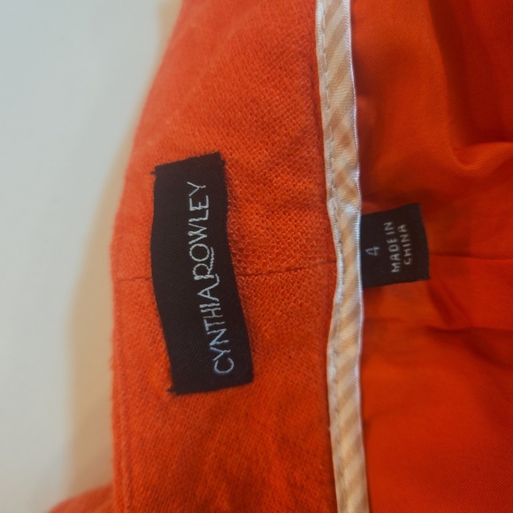Cynthia Rowley Linen Cotton Scalloped Shorts Orange Womens Size 4 - Picture 5 of 6